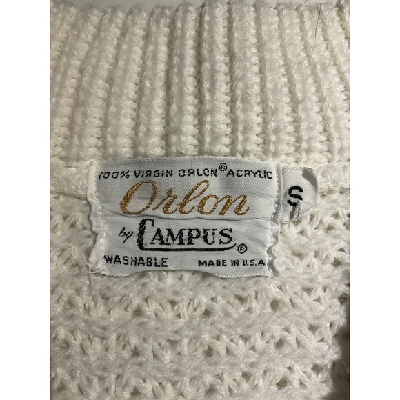 vintage campus orlon Womens Cream Cardigan Sweater 100% Virgin Orlon Size Sm 60s - Picture 4 of 4